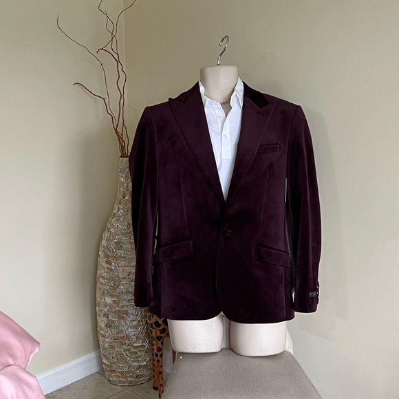 Express Plum/burgundy  Velvet Slim Tuxedo Jacket - Picture 4 of 9